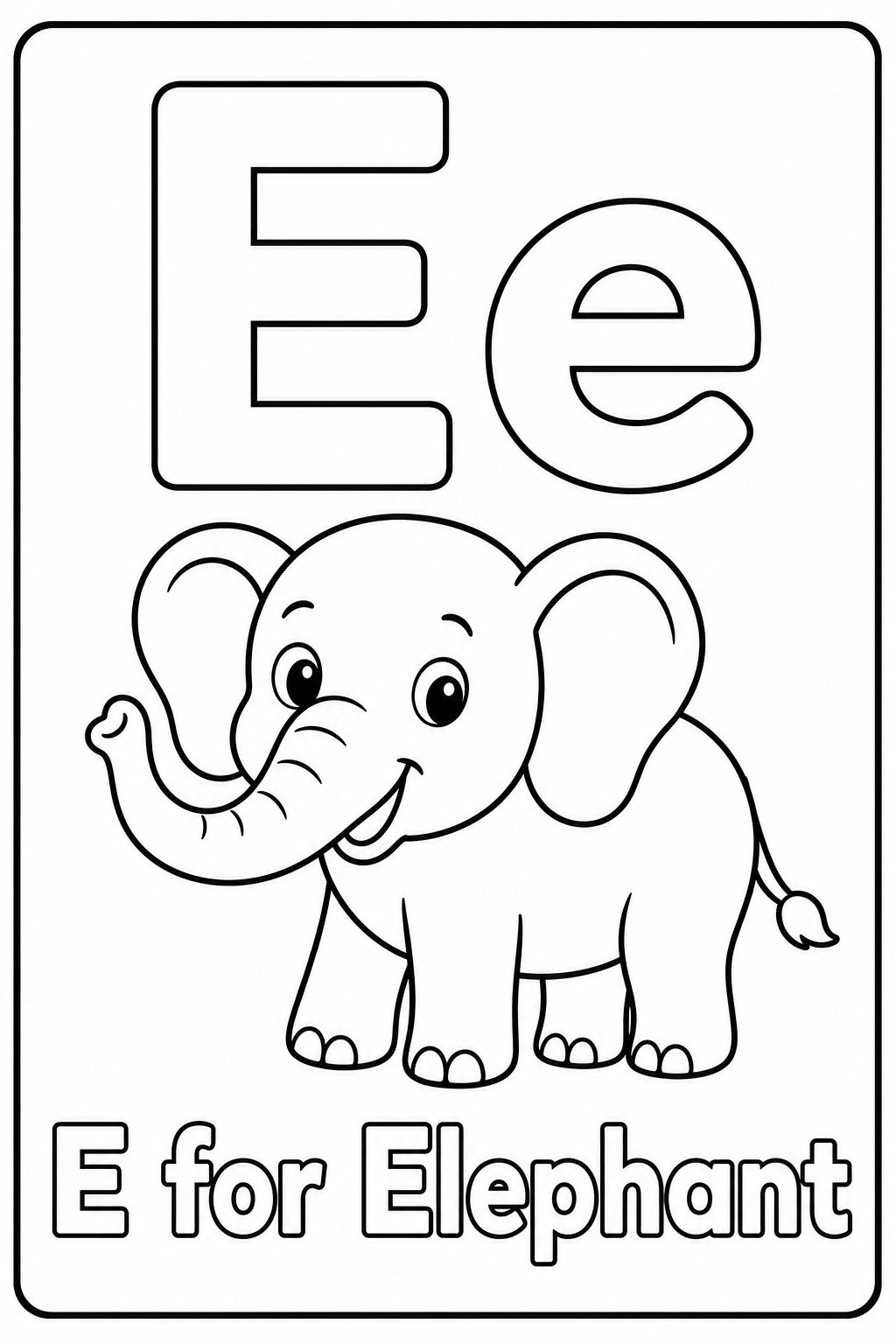 E for Elephant coloring page