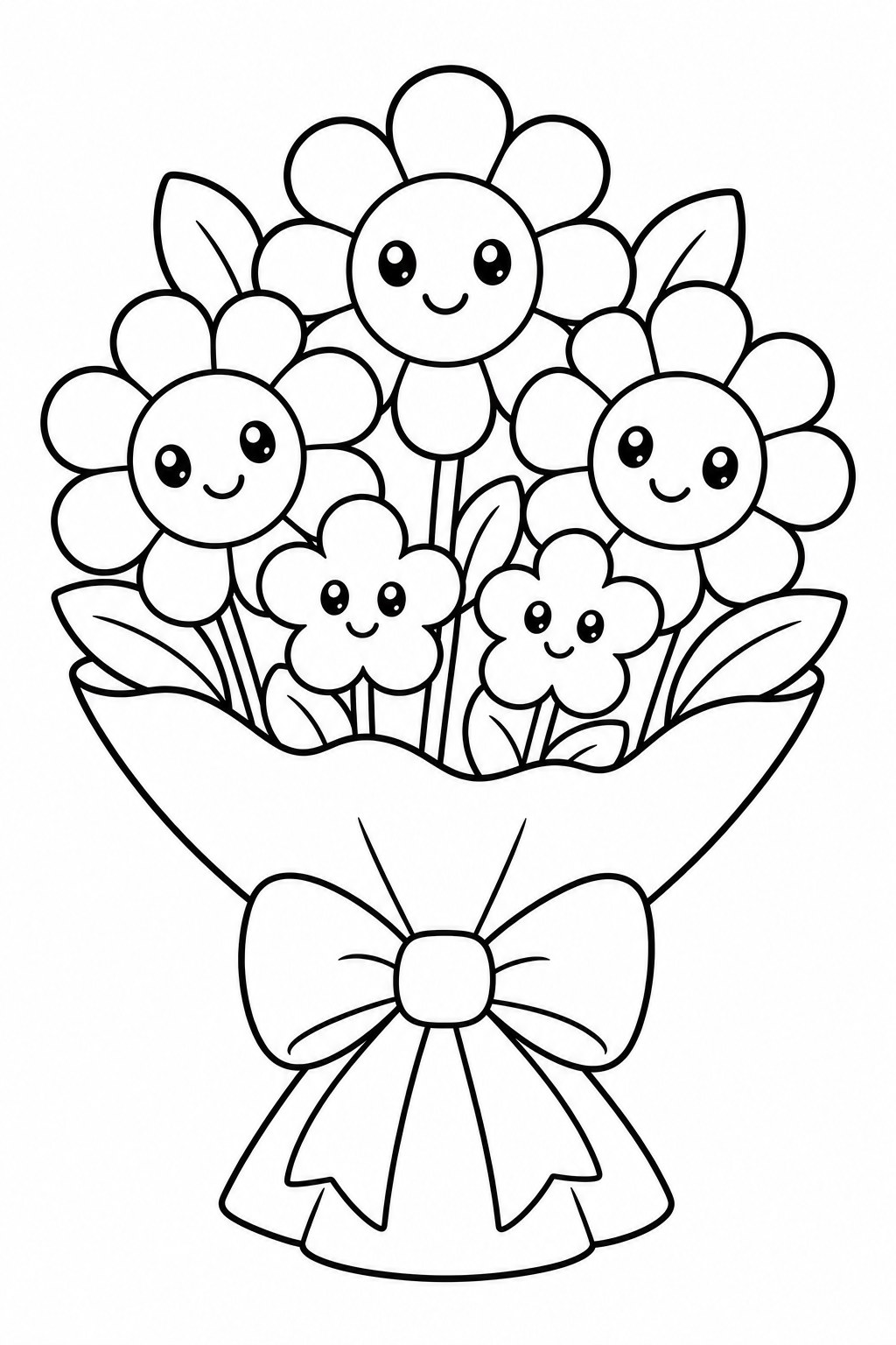 Flower Bouquet coloring page - free printable for kids