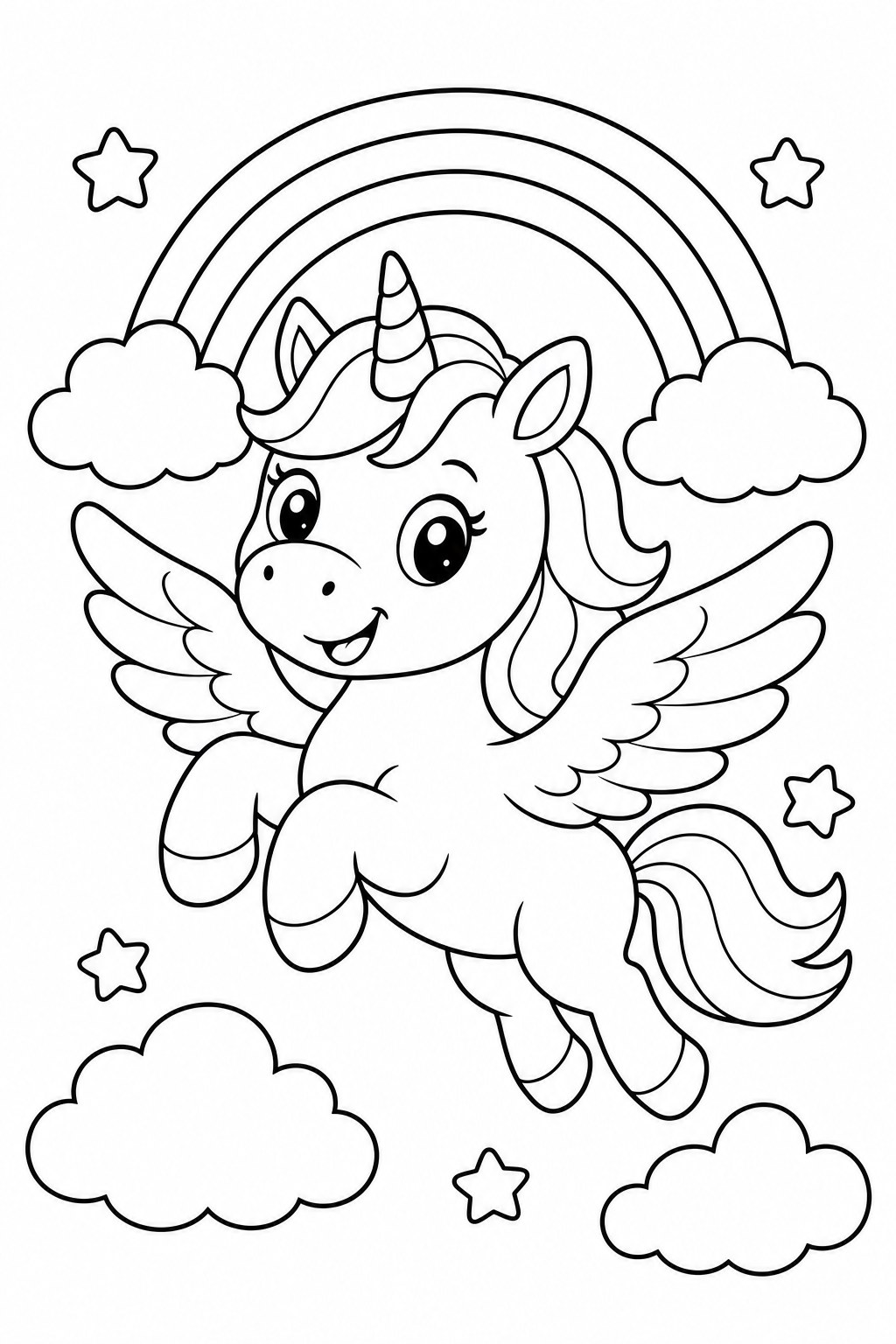 flying unicorns coloring page