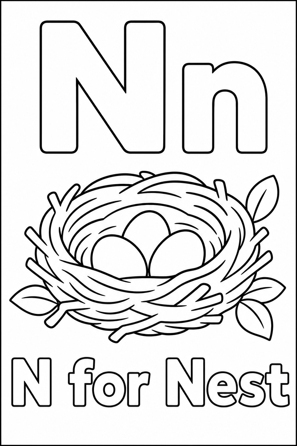 N for Nest coloring page