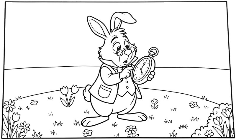 White Rabbit in the Garden coloring page