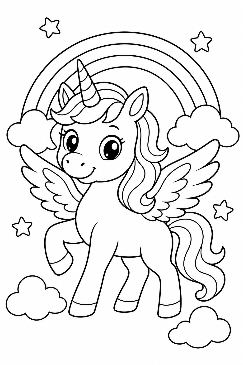 Winged unicorns coloring page