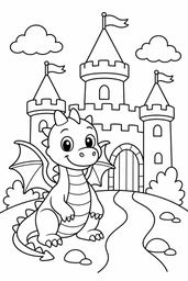 riendly dragon guards and castle coloring page